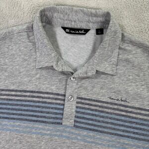 Travis Mathew Men Large Polo Shirt Gray Striped Heather Short Sleeve Golf Casual